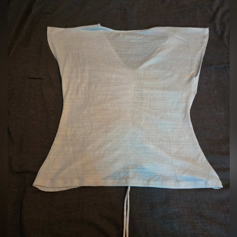 Max Studio White Ruched Drawstring Top – Size Large - Picture 6 of 6
